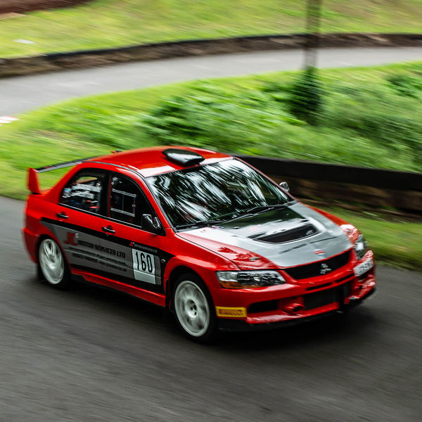 Classic Nostalgia 2019, Shelsley Walsh Hill Climb, #37 classic mitsubishi evo racing car at speed on shelsley walsh hill climb circuit