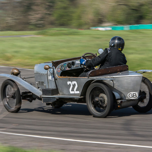 Vintage Sports Car Club Curborough Speed Trials 2019, #07 Aluminium vintage racing car at speed on curborough sprint course