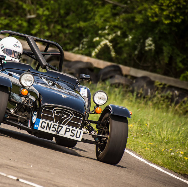 Lotus 7 Club Speed Championships, Curborough, #25 dark green caterham 7 at speed through curborough sprint course mole hill corner