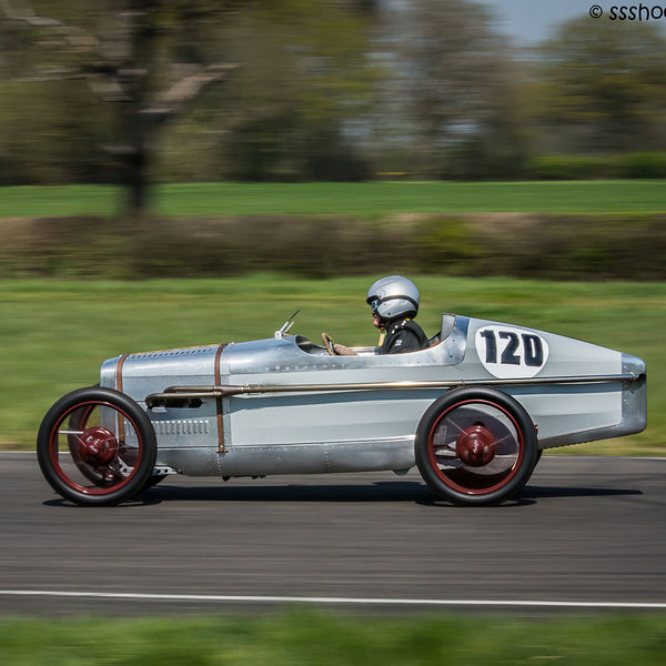 Vintage Sports Car Club Curborough Speed Trials 2019, #03 Aluminium vintage racing car at speed on curborough sprint course
