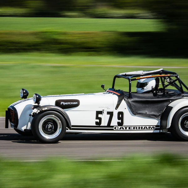 Lotus 7 Club Speed Championships, Curborough, #05 White Caterham 7 at speed along the Curborough sprint course shenstone straight