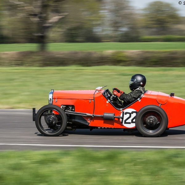 Vintage Sports Car Club Curborough Speed Trials 2019, #27 red vintage racing car at speed on curborough sprint course