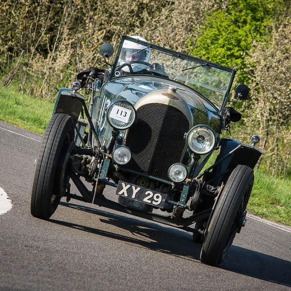 Vintage Sports Car Club Curborough Speed Trials 2019, #38 green bentley vintage racing car at speed on curborough sprint course