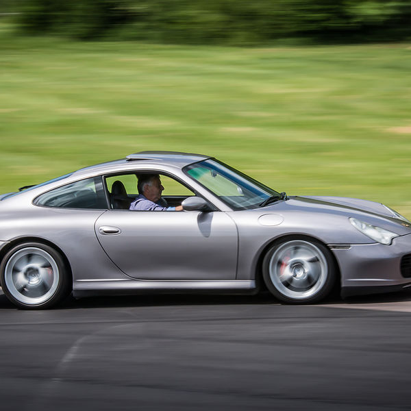 Porsche Club GB, R13, Track Day 2019, Curborough, #18 silver grey porsche 911 at speed on curborough sprint track