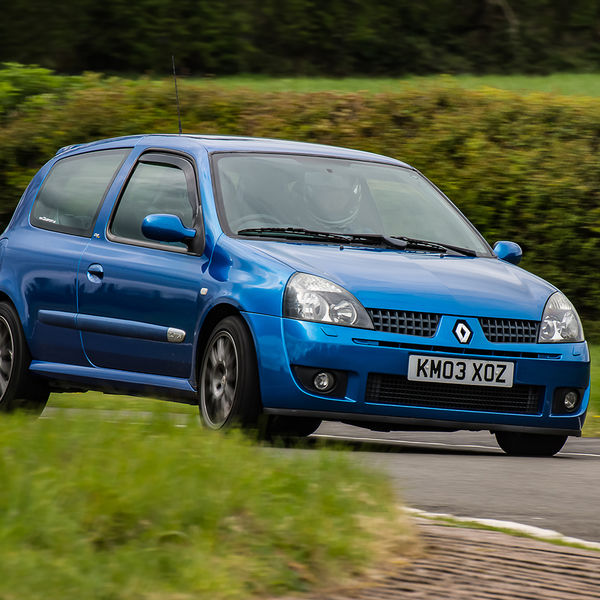 Quinton Motor Club May Track Day, Curborough, #19 Blue Renault Clio taking the hairpin at speed on Curborough Sprint Course