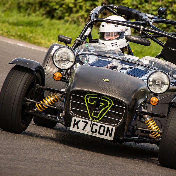 Lotus 7 Club Speed Championships, Curborough, #46 carbon fibre and aluminium caterham 7 rounding the fradley hairpin corner at curborough sprint track