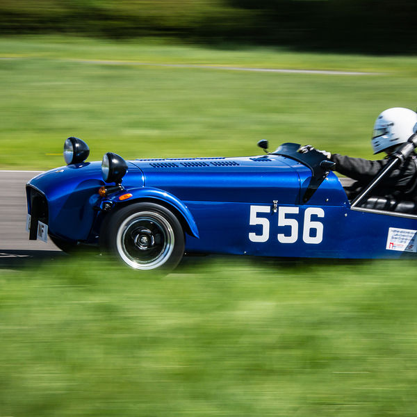 Lotus 7 Club Speed Championships, Curborough, #01 Blue Caterham 7 at speed along the Curborough sprint course shenstone straight
