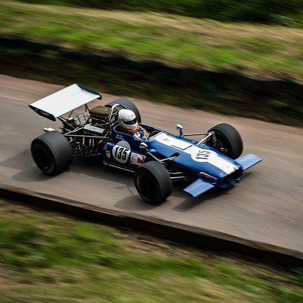 Best of British 2019, Shelsley Walsh, #21 classic blue single seat racing car at shelsley walsh hill climb at speed