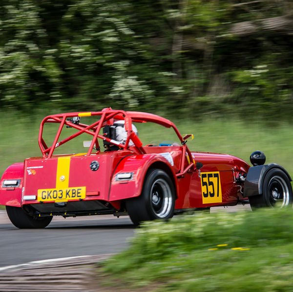 Lotus 7 Club Speed Championships, Curborough, #23 Red caterham 7 exiting flagpole corner at curborough sprint course