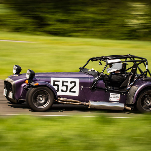 British Motorsports Marshals Sprint, Curborough Sprint Course, #18 Purple Lotus 7 Caterham Westfield at speed on Curborough Sprint Course
