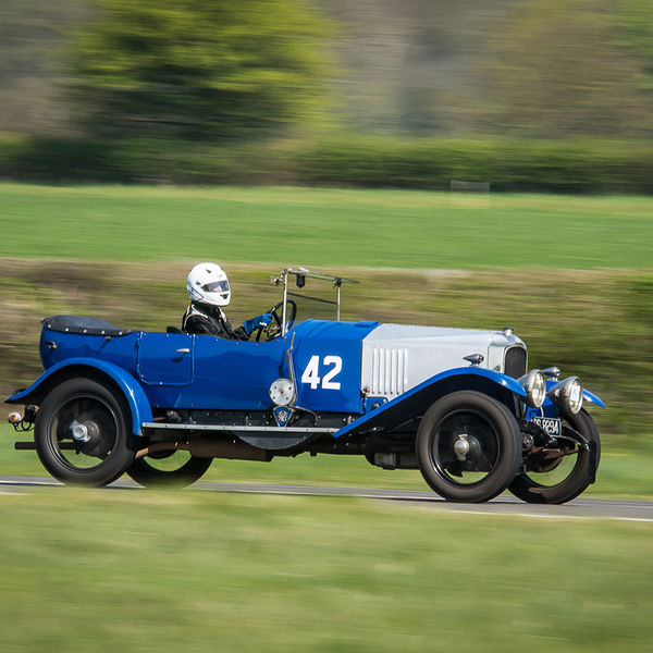 Vintage Sports Car Club Curborough Speed Trials 2019, #32 Blue vintage racing car at speed on curborough sprint course