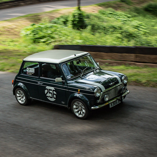 Best of British 2019, Shelsley Walsh, #58 classic british racing green mini cooper on shelsley walsh hill climb at speed