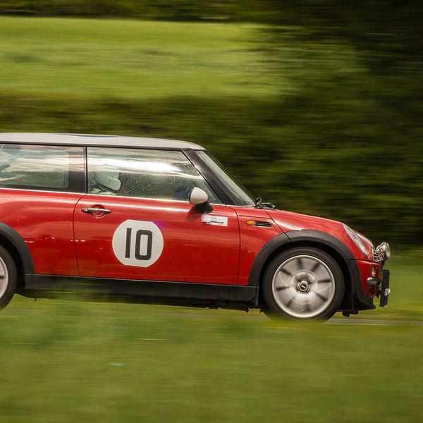 British Motorsports Marshals Sprint, Curborough Sprint Course, #28 red mini at speed on sprint track