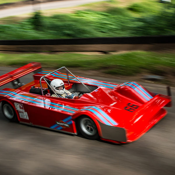 Best of British 2019, Shelsley Walsh, #08 red martini classic 1960's single seat racing car on shelsley walsh hill climb at speed