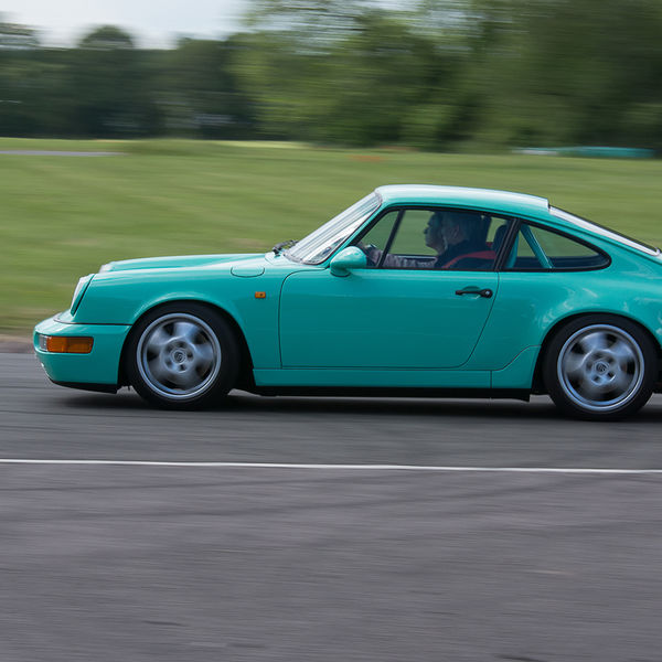 Porsche Club GB, R13, Track Day 2019, Curborough, #28 mint green porsche 911 at speed on curborough sprint track