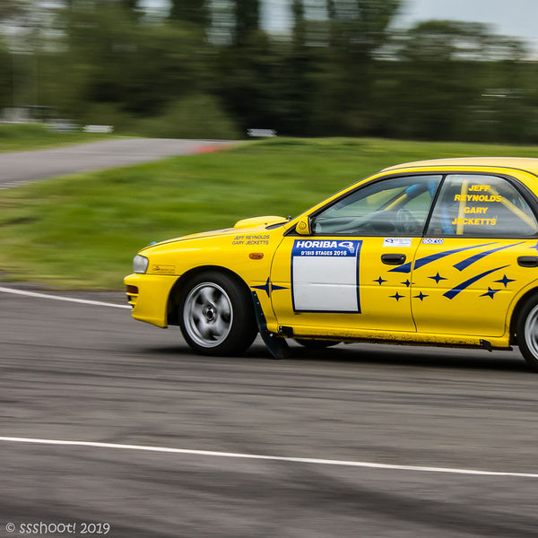 Quinton Motor Club May Track Day, Curborough, #10 Yellow Subaru Impreza at speed on Curborough Sprint Course