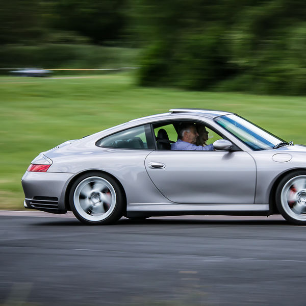 Porsche Club GB, R13, Track Day 2019, Curborough, #04 silver porsche 911 at speed on curborough sprint track