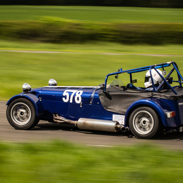 British Motorsports Marshals Sprint, Curborough Sprint Course, #20 Blue Lotus 7 Caterham Westfield at speed on Curborough Sprint Course