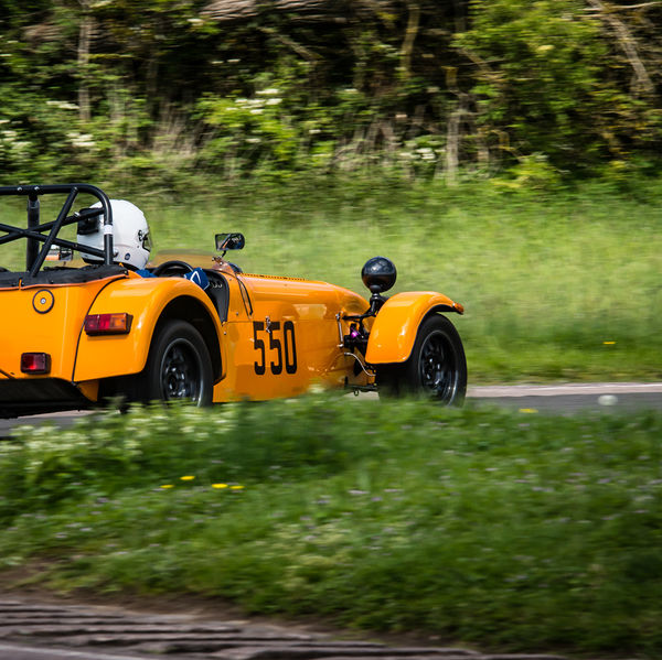 Lotus 7 Club Speed Championships, Curborough, #20 Orange caterham 7 exiting flagpole corner at curborough sprint course