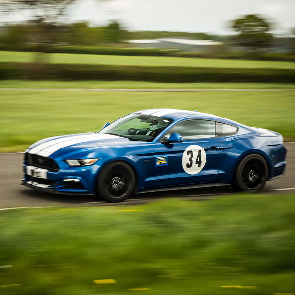 Curborough Sprint Championship 2019 - Round One - #09 blue ford mustang at speed on curborough shenstone straight