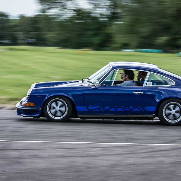 Porsche Club GB, R13, Track Day 2019, Curborough, #24 classic blue porsche 911 RS at speed on curborough sprint track