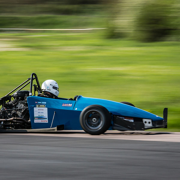 British Motorsports Marshals Sprint, Curborough Sprint Course, #45 motorcycle engined race car shot at speed with panning photography