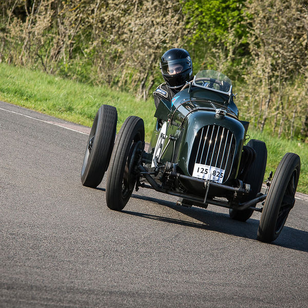 Vintage Sports Car Club Curborough Speed Trials 2019, #35 green vintage racing car at speed on curborough sprint course