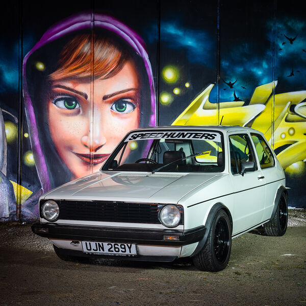 steve-shelley-ssshoot-covid-lockdown-055 aj's white mk1 golf gti light painting in front of tamworth underpass graffiti
