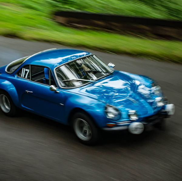 Classic Nostalgia 2019, Shelsley Walsh Hill Climb, #42 classic renault alpine racing car at speed on shelsley walsh hill climb circuit