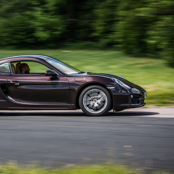 Porsche Club GB, R13, Track Day 2019, Curborough, #12 burgundy porsche cayman at speed on curborough sprint track