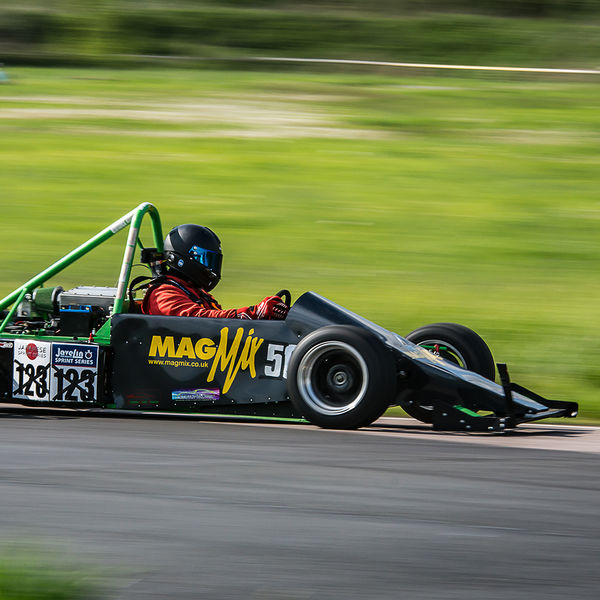 British Motorsports Marshals Sprint, Curborough Sprint Course, #44 magmix sponsored racing car photographed with panning action