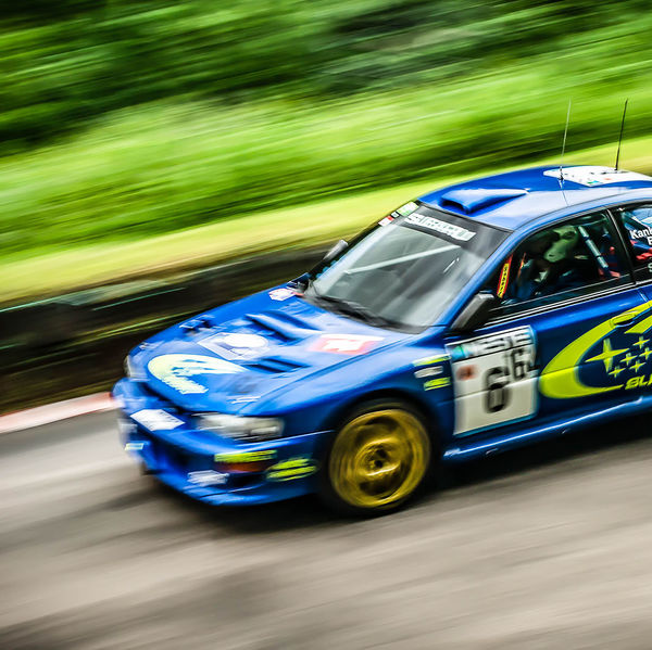 Classic Nostalgia 2019, Shelsley Walsh Hill Climb, #13 juha kankkunen subaru impreza rally car at spped on shelsley walsh hill