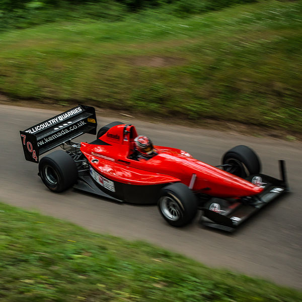 Best of British 2019, Shelsley Walsh, #41 red tillicoultry quarries sponsored single seat racing car on shelsley walsh hill climb at speed