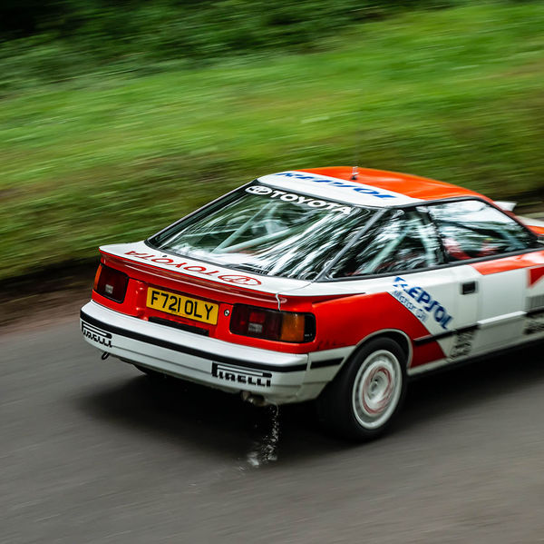 Classic Nostalgia 2019, Shelsley Walsh Hill Climb, #35 classic toyota celica racing car at speed on shelsley walsh hill climb circuit