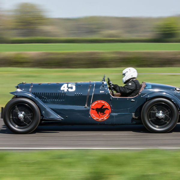 Vintage Sports Car Club Curborough Speed Trials 2019, #20 teal coloured vintage racing car at speed on curborough sprint course