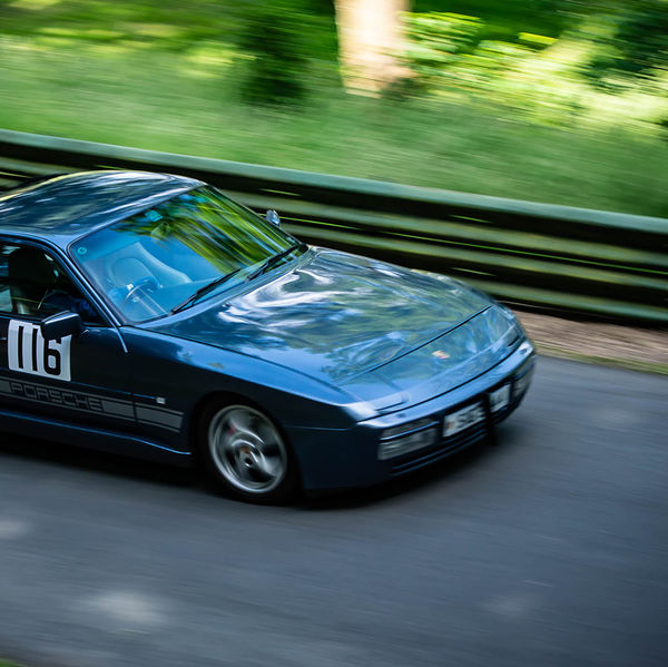 Porsche at Prescott 2019, #72 blue porsche 944 at speed during the porsche at prescott hill climb event