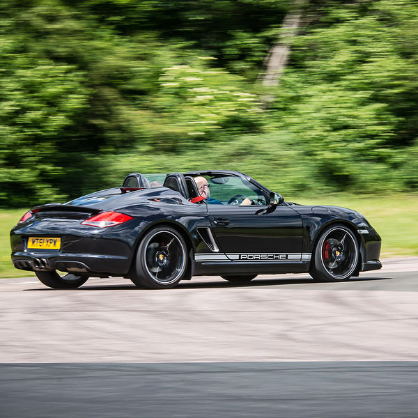 Porsche Club GB, R13, Track Day 2019, Curborough, #55 black porsche 911 spyder at speed on curborough sprint track