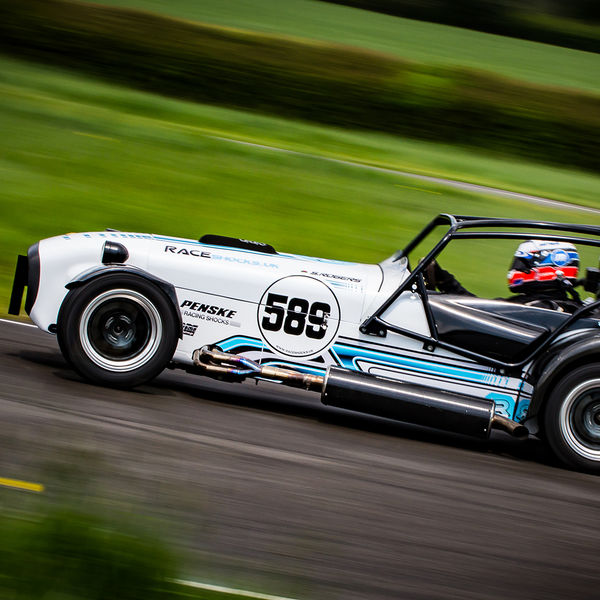 British Motorsports Marshals Sprint, Curborough Sprint Course, #15 White Lotus 7 Caterham Westfield at speed on Curborough Sprint Course