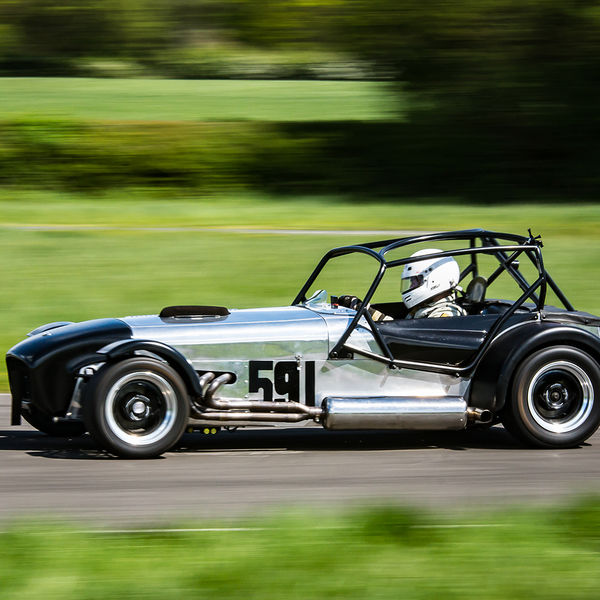 Lotus 7 Club Speed Championships, Curborough, #07 Silver Caterham 7 at speed along the Curborough sprint course shenstone straight