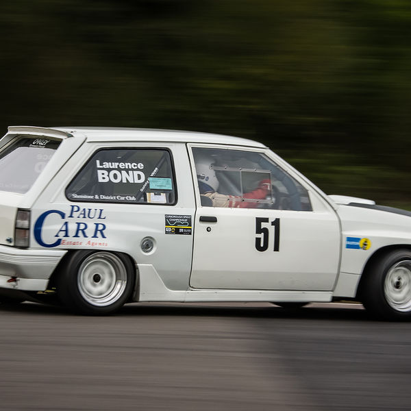 Curborough Sprint Championship 2019 - Round One - #27 white vauxhall nova negotiating flagpole corner during curborough sprint championship 2019