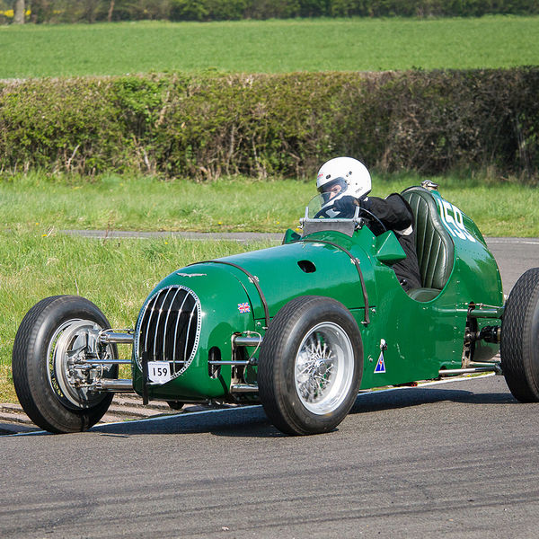 Vintage Sports Car Club Curborough Speed Trials 2019, #06 Green vintage racing car at speed on curborough sprint course