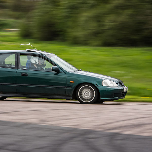Quinton Motor Club May Track Day, Curborough, #28 Green honda civic at speed on Curborough Sprint Course