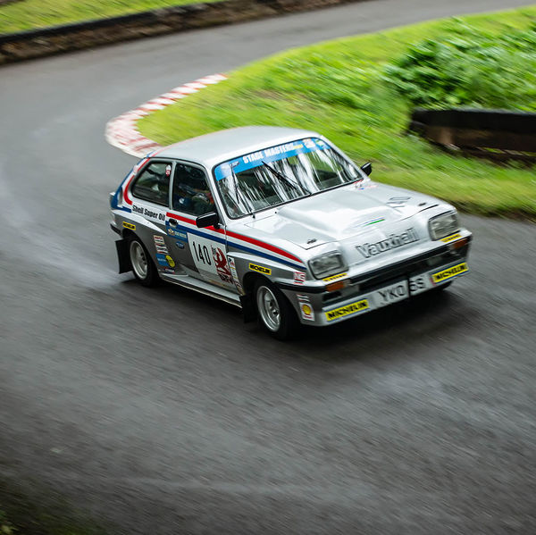 Classic Nostalgia 2019, Shelsley Walsh Hill Climb, #18 classic vauxhall chevette HSR at speed on shelsley walsh hill