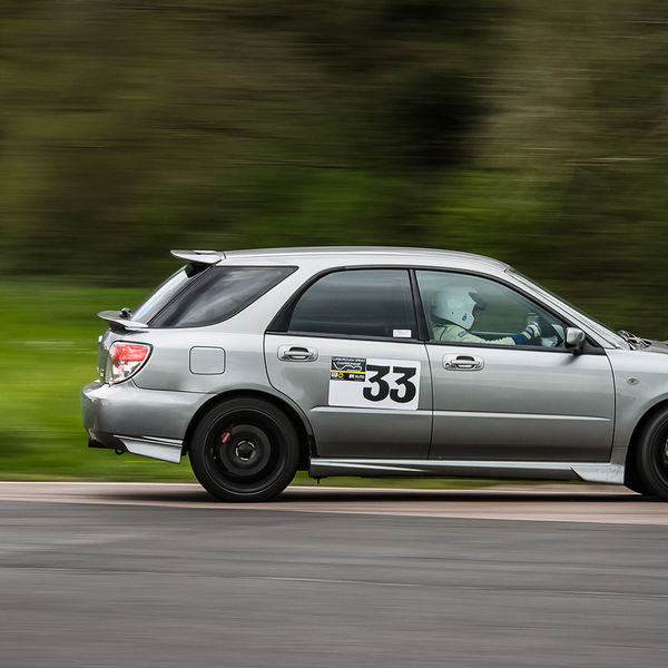 Curborough Sprint Championship 2019 - Round One - #19 silver subaru impreza station wagon negotiating flagpole corner during curborough sprint championship 2019