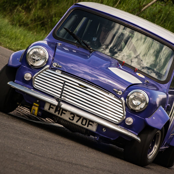British Motorsports Marshals Sprint, Curborough Sprint Course, #36 purple classic mini cooper cornering at speed