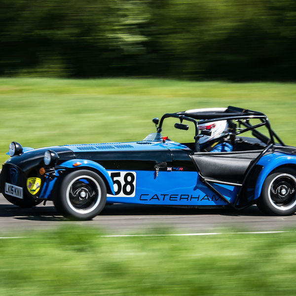 Lotus 7 Club Speed Championships, Curborough, #02 Blue Caterham 7 at speed along the Curborough sprint course shenstone straight