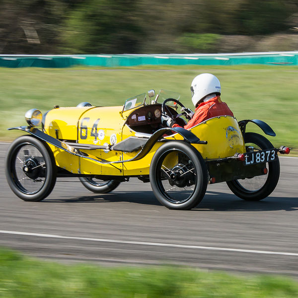 Vintage Sports Car Club Curborough Speed Trials 2019, #41 yellow vintage racing car at speed on curborough sprint course