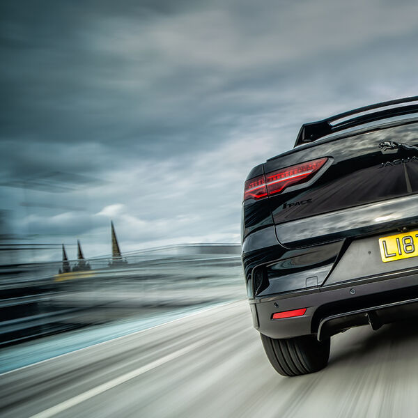 ssshoot-automotive-rigshot-01052021-010 Jaguar I-Pace shot at speed on top floor of lichfield multi storey car park