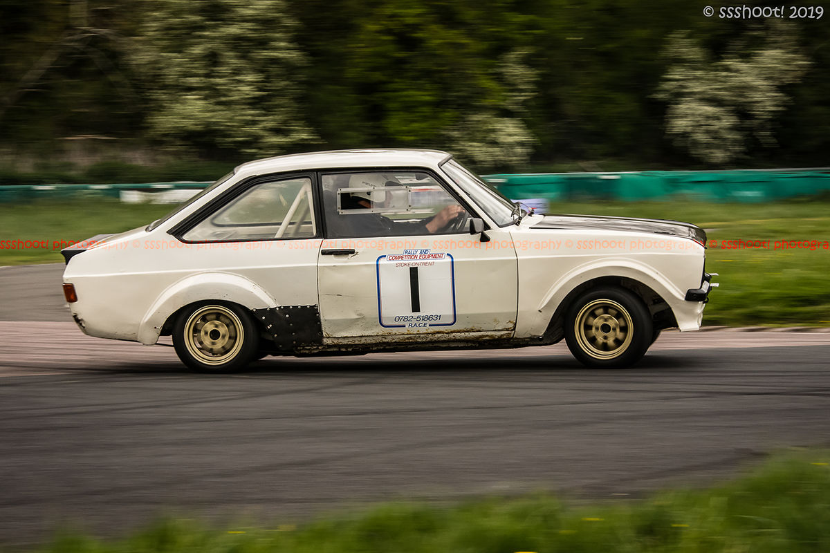 White ford escort mark 2 at speed on Curborough Sprint Course
