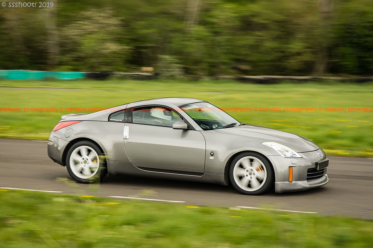 Grey Nissan 370Z at speed on Curborough Sprint Course